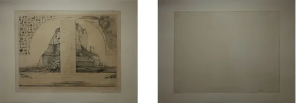 Dessin « Vues et coupes du cap de la Hève », Charles-A. Lesueur, recto-verso, après restauration